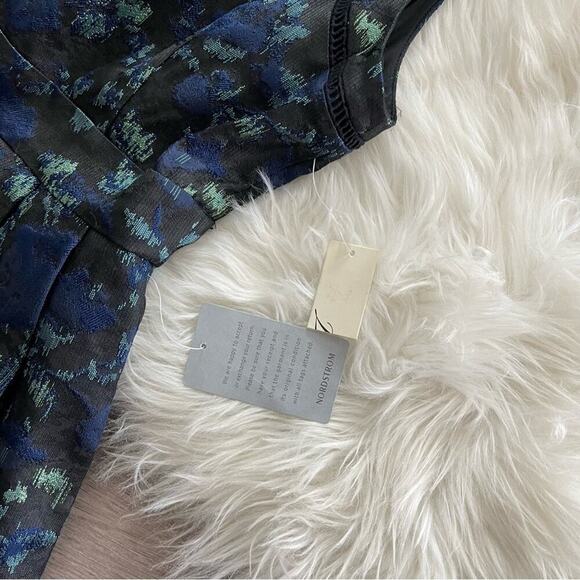 New Eliza J Leopard Print Black & Blue Metallic Fit & Flare Dress 2 - Picture 9 of 10